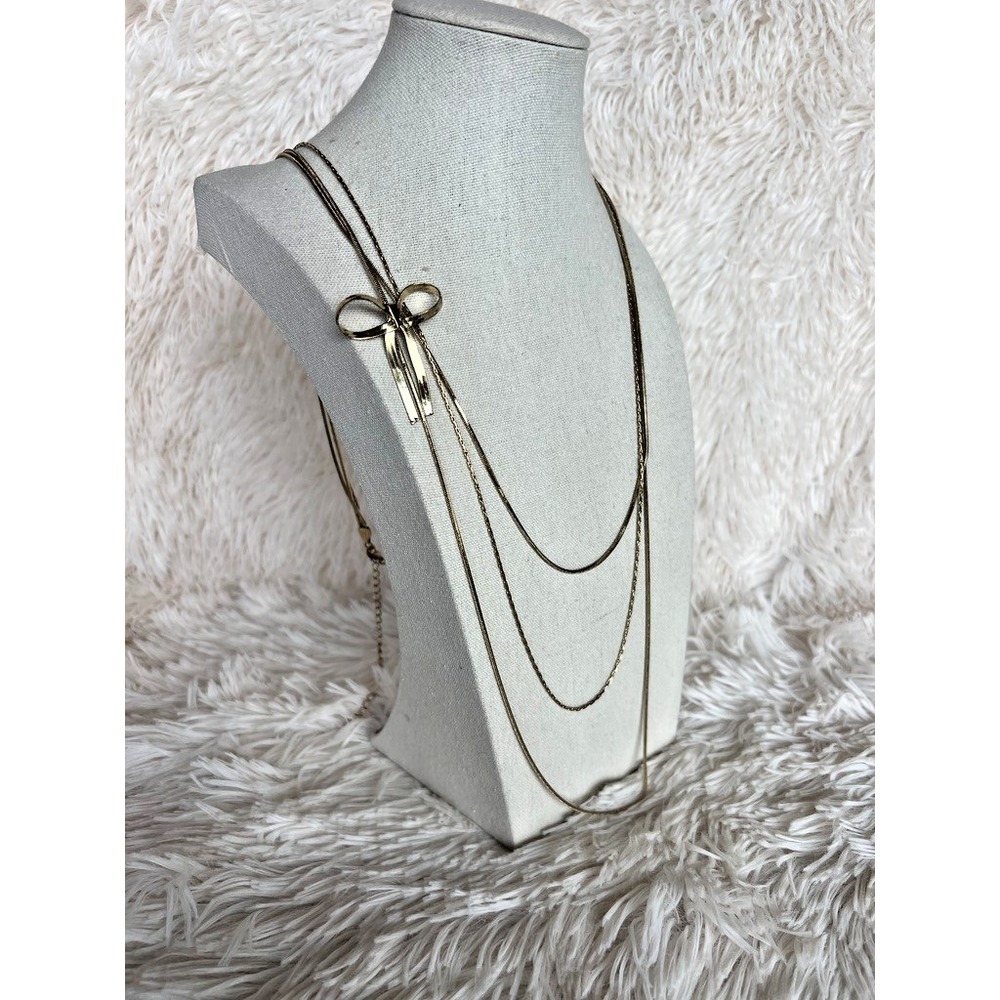 Multi Strand Necklace Bow Vintage Gold Long Layered 30–38" Romantic Soft Glam